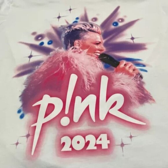 P!nk 2024 Concert Shirt Adult Medium White Short Sleeve T-Shirt Multi Color Logo - Picture 12 of 12